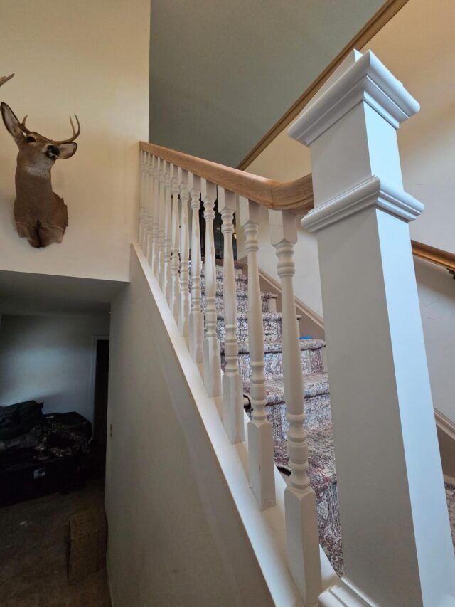 Gus and Jonathan recently finished up this little handrail install. It’s really opened up the staircase and gave a whole new look to this section. They did a fabulous job.

All Ready For Paint by others!