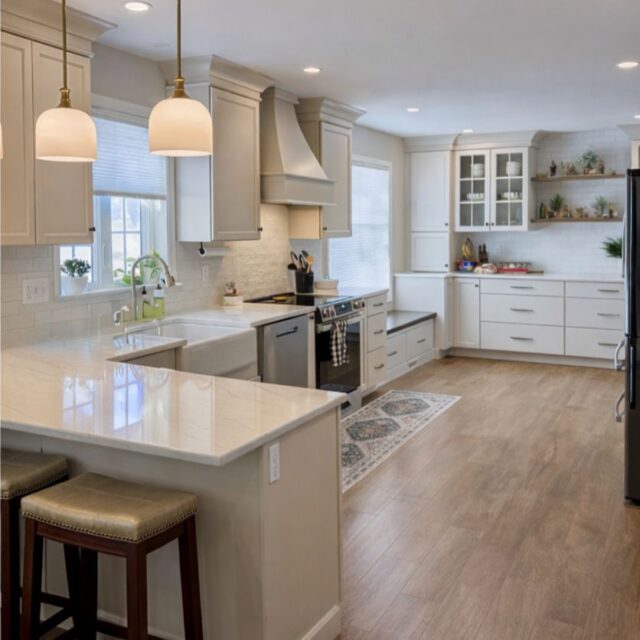 Final photos of a kitchen/first floor remodel we completed earlier this year! There were numerous walls and very outdated cabinets that we removed and opened up this kitchen and hallway for these clients! Special design help from @rachelfrey.interiors and cabinets through @invisiondesigns_